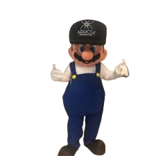 Mascotte personalizzata Aducta con salopette e cappello